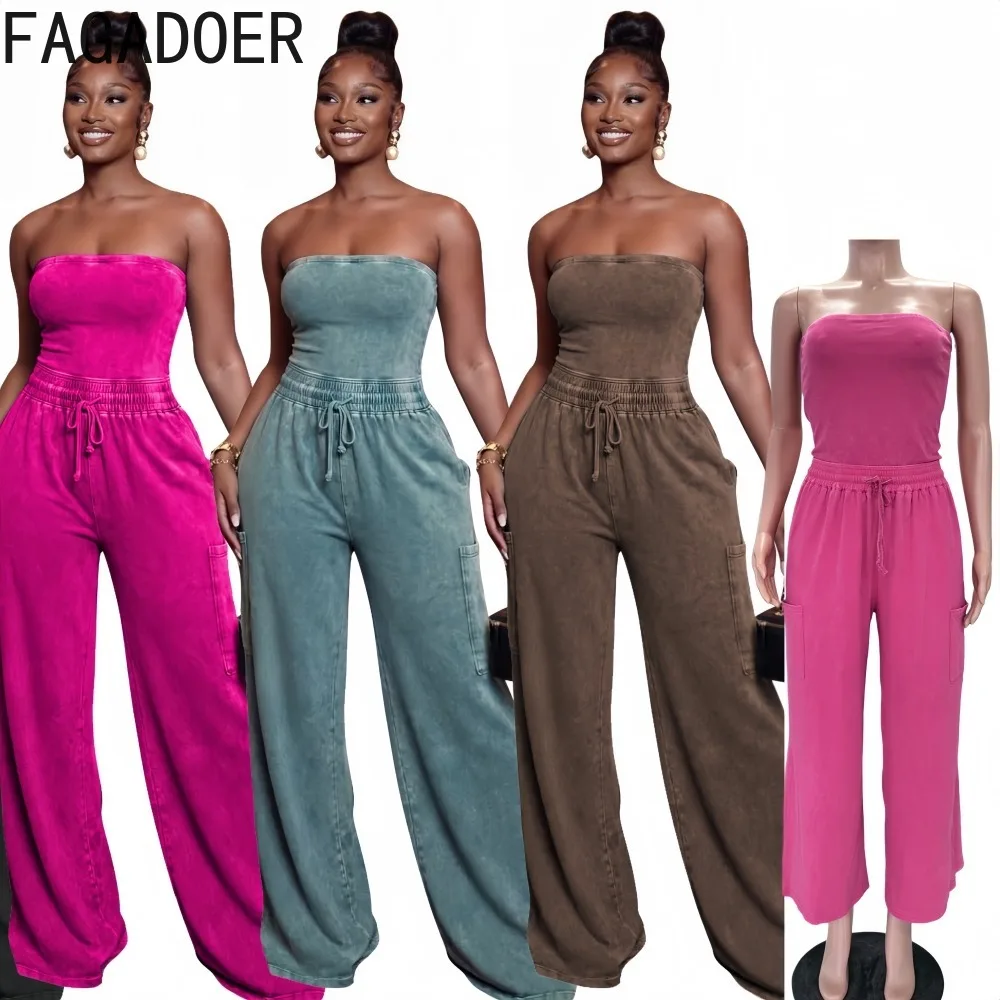 

FAGADOER Spring New Casual Solid Color Bodycon Jumpsuits Woman Sleeveless Backless Drawstring Rompers Female Streetwear Overalls