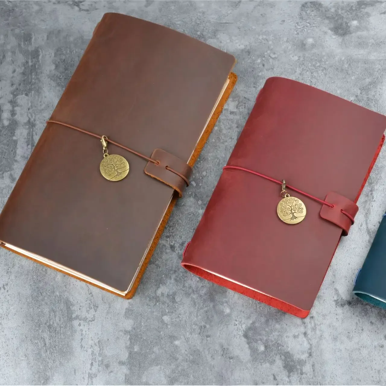 Crazy Horse Leather Traveler Notebook Vintage Journal 3 Inserts PVC Storage Pouch Tree of Life Pendant 4Size Refillable Notebook