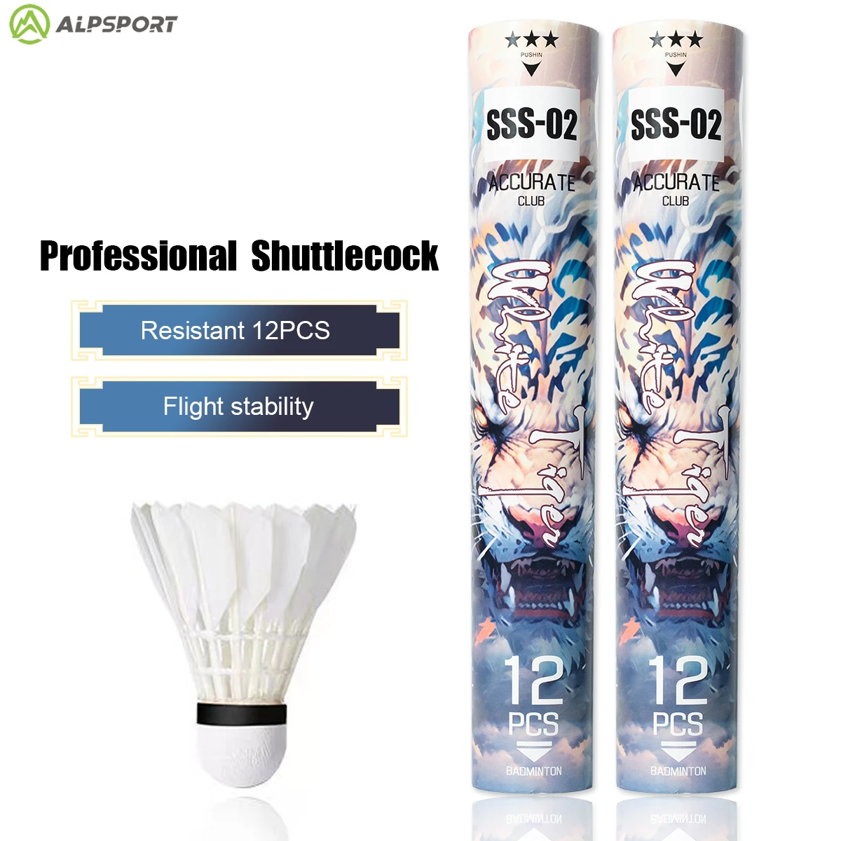 ALP SSS-02 12PCS/1 Bucket Professional Competition Grade White Duck Feather Badminton Durable Training Ball 77 Speed Shuttlecock
