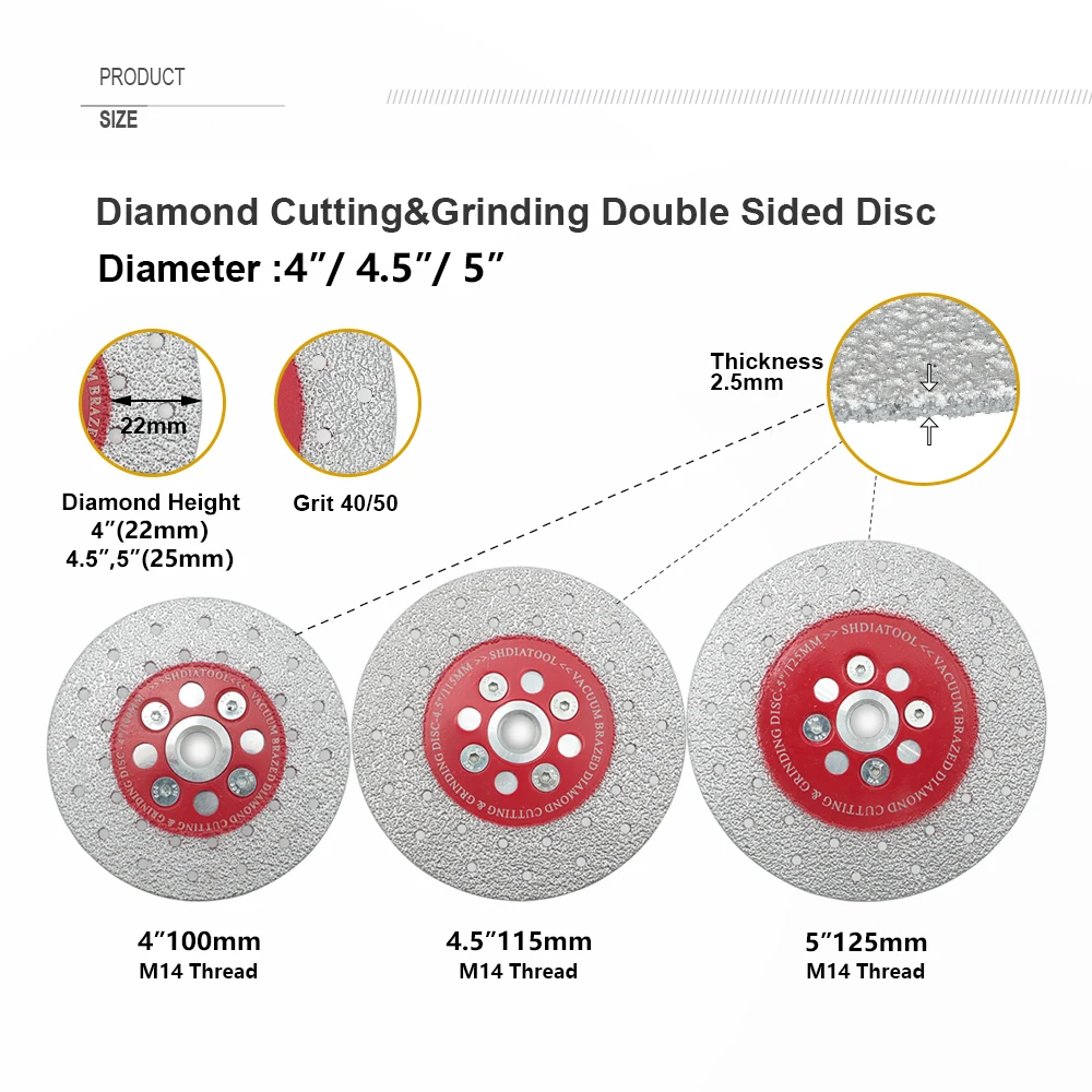 SHDIATOOL 100/115/125mm Diamond Cutting Grinding Disc Double Sided M14 Cutting Plate Polishing Stone Porcelain Granite Saw Blade