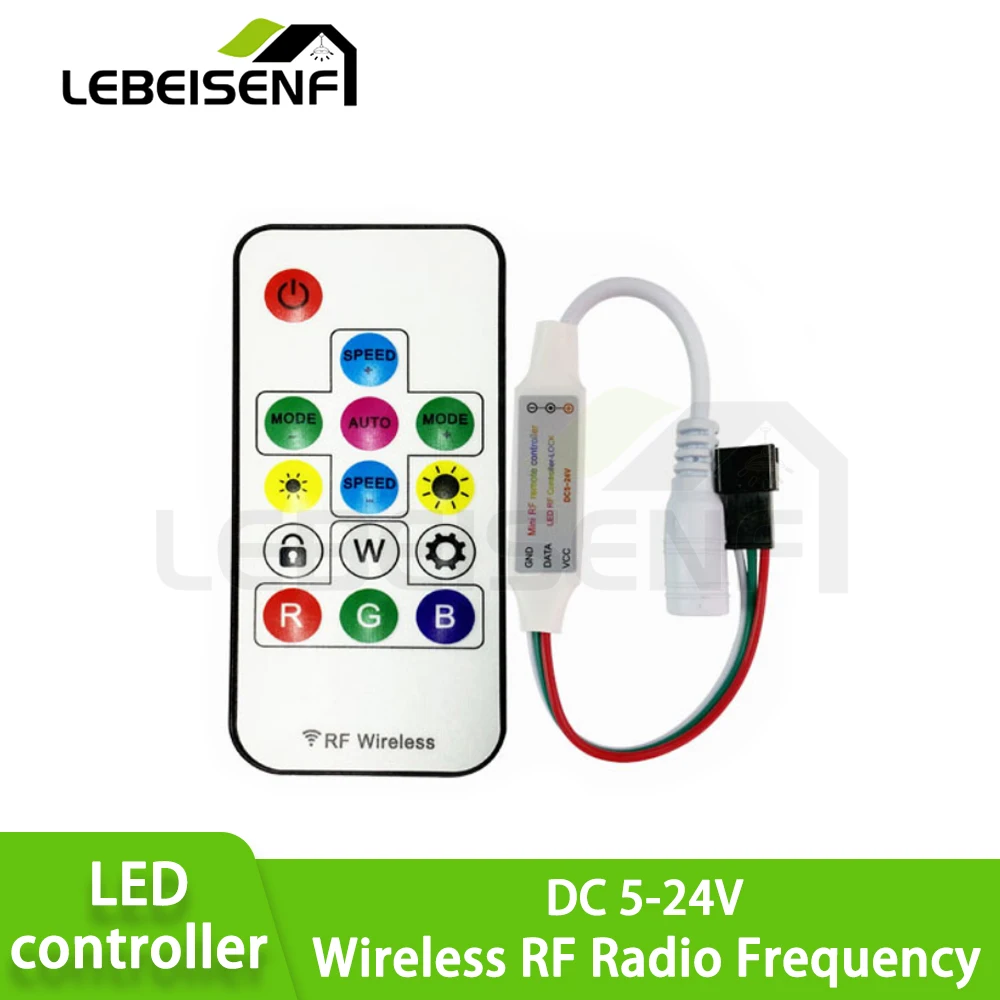 Wireless RF Mini LED Strip Controller Full-Color RGB 14-Key Remote WS2811/2812 Compatible for Home Decorative Lighting Control