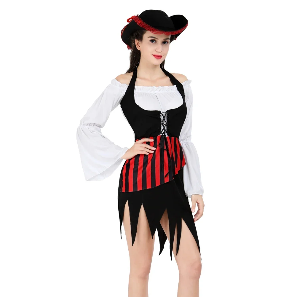 Womens Pirate Costume Renaissance Adult Captain Costumes Viking Medieval Dress Cosplay Men Medieval Steampunk Outfit Women