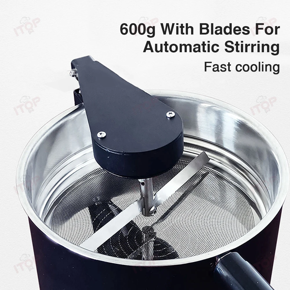 مبرد حبوب البن ITOP CBC2 الدوار بسعة 600 جرام، مروحة تبريد سريعة لمدة دقائقين، غربال بطبقة مزدوجة يفصل القشرة