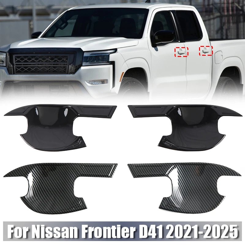 

For Nissan Frontier 2021 2022 2023-2025 Blade Edition Door Handle Cap Bowl Protector Cover Trim Overlay ABS Carbon/Black 4pcs