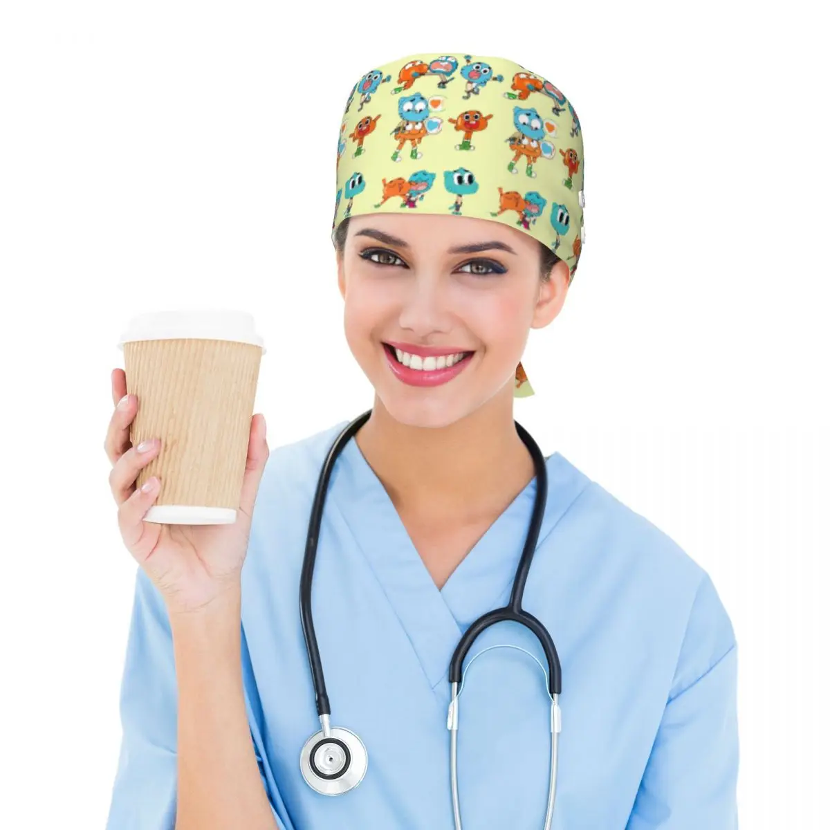 Gumball And Darwin Game The Amazing World Of Gumball Scrub Hat Doctor Working Surgical Cap Men Women Adjustable Nursing Caps