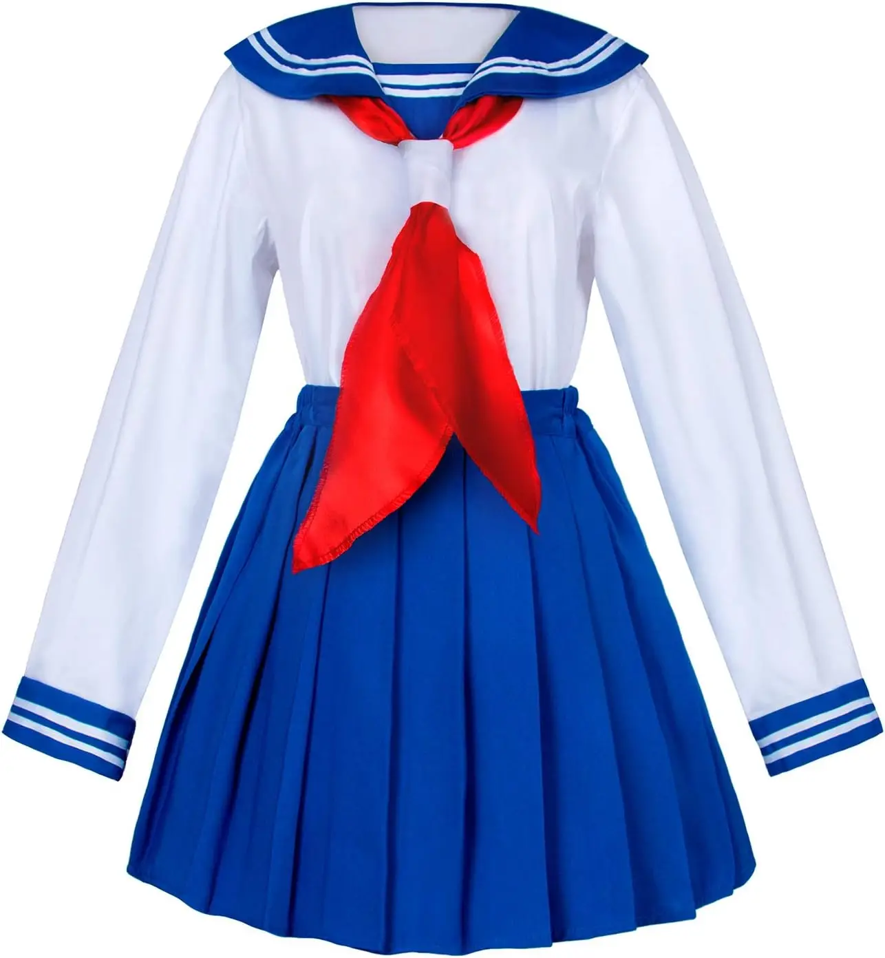 Elibelle Japanese School Girls Uniform Sailor Navy Blue Pleated Skirt Anime Cosplay Costumes with Socks set