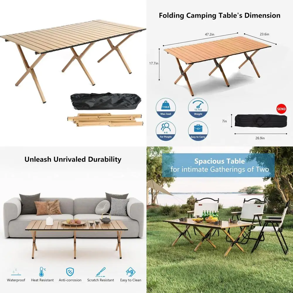 

Compact 48 Folding Picnic Table - Portable Outdoor, Beach, and Party Use with Carrying Bag, Log Color