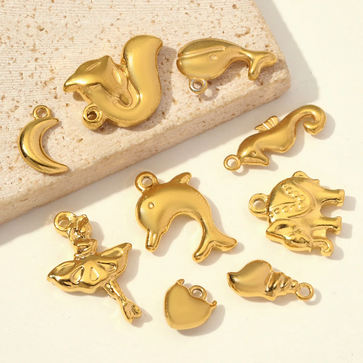 5pcs/Lot Stainless Steel Ballet Dancer DIY Bracelet Charms Women Elephant Conch Necklace Pendants Dolphin Jewelry Wholesale