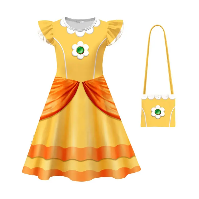 Rosalina Costume For Teen Girl Celestial Fancy Dress Super Bros Galaxy Peach Child Up Bow Party Frock+Bag 2pc Set Kid Tunic