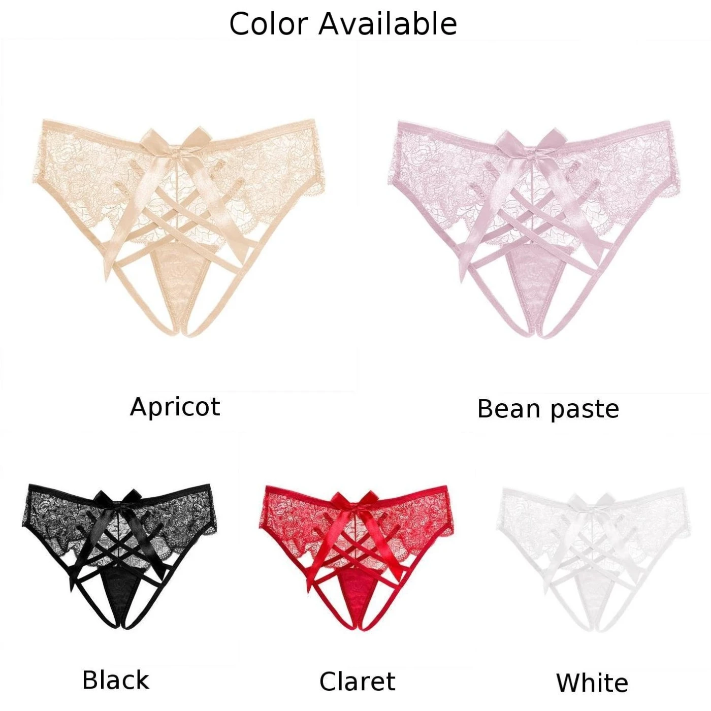 Women Crotchless Briefs Sexy Lingerie Open Crotch G Strings Lace Underwear T-Back Thong Bow Temptatio Erotic Lingerie Hollow Out