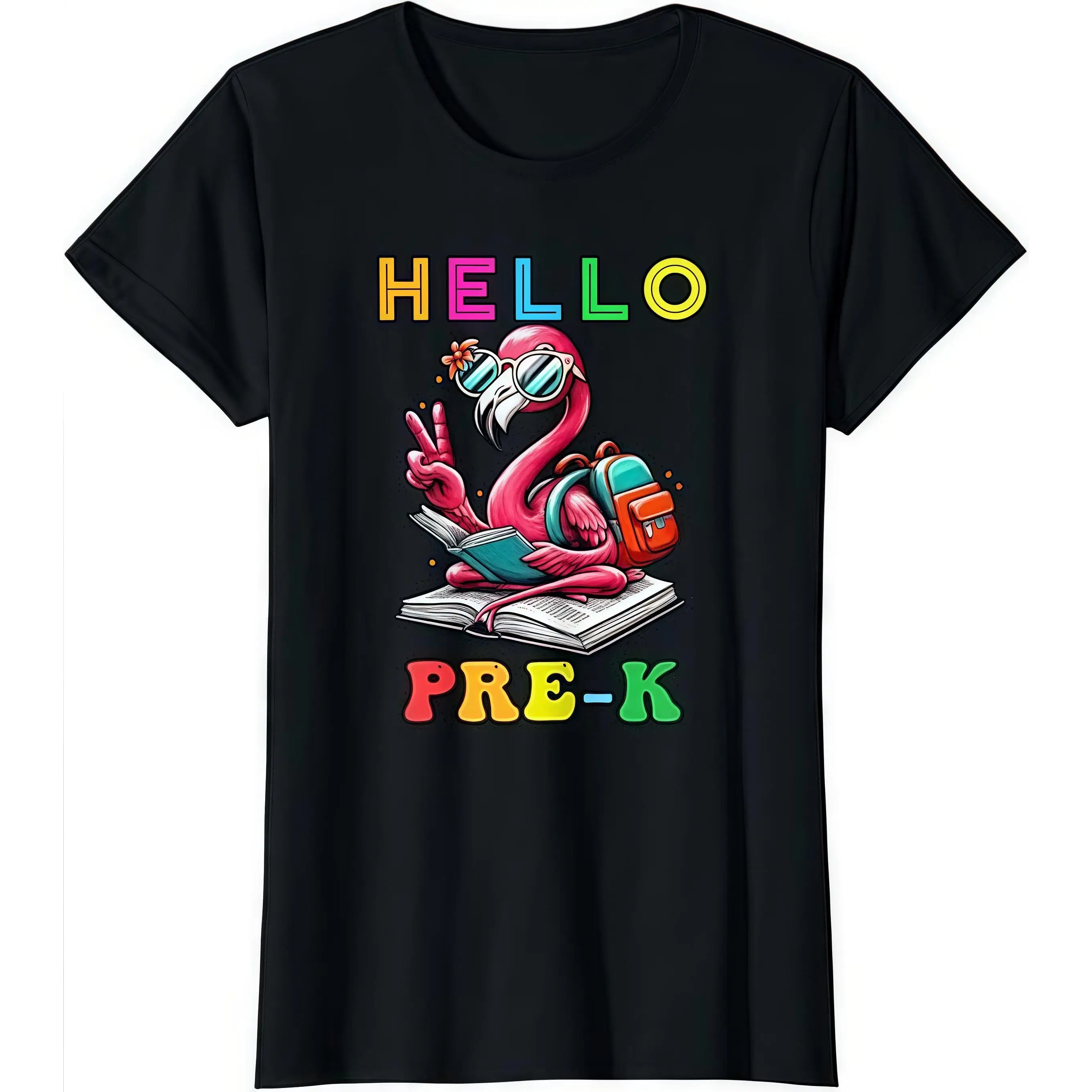 

"Hello Pre-K T-Shirt Flamingo Back to School Tee Cute Teacher Outfit Women's Graphic Tops"