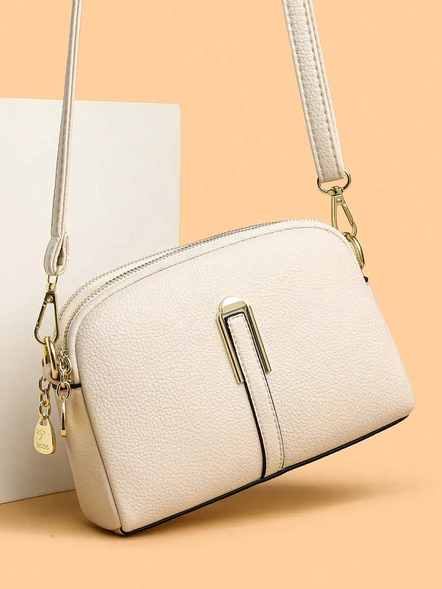 

2-слойная сумка через плечо из искусственной кожи на молнии: простой универсальный, компактный клатч для женщин среднего возраста