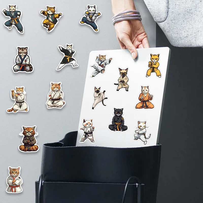 50PCS Cartoon Kung fu Cat Kawaii Taekwondo Kitty Stickers For Car Laptop Phone Stationery Decor Waterproof Sticker Kids Toys