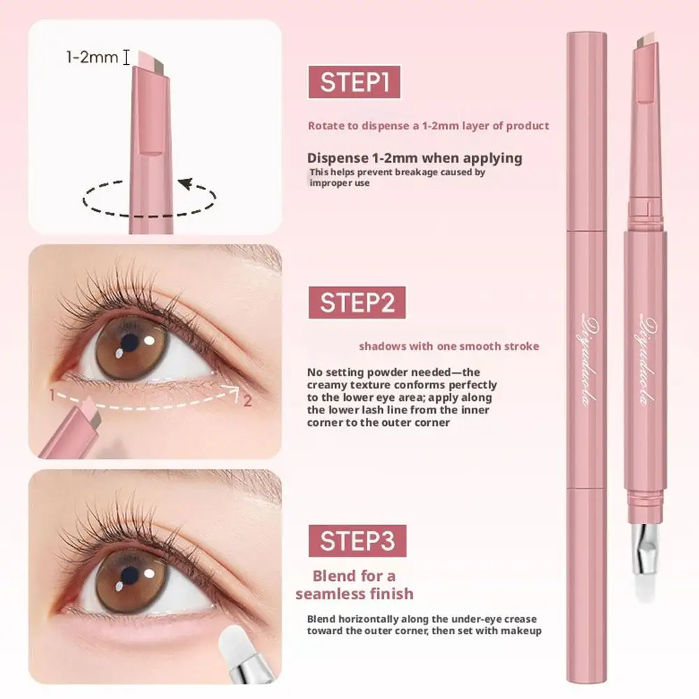Two Tone Aegyo Sal Stick 1PC Portable Dual Ended Contour Highlighter Pencil Micro Fiber Brush For Eye Makeup view 3