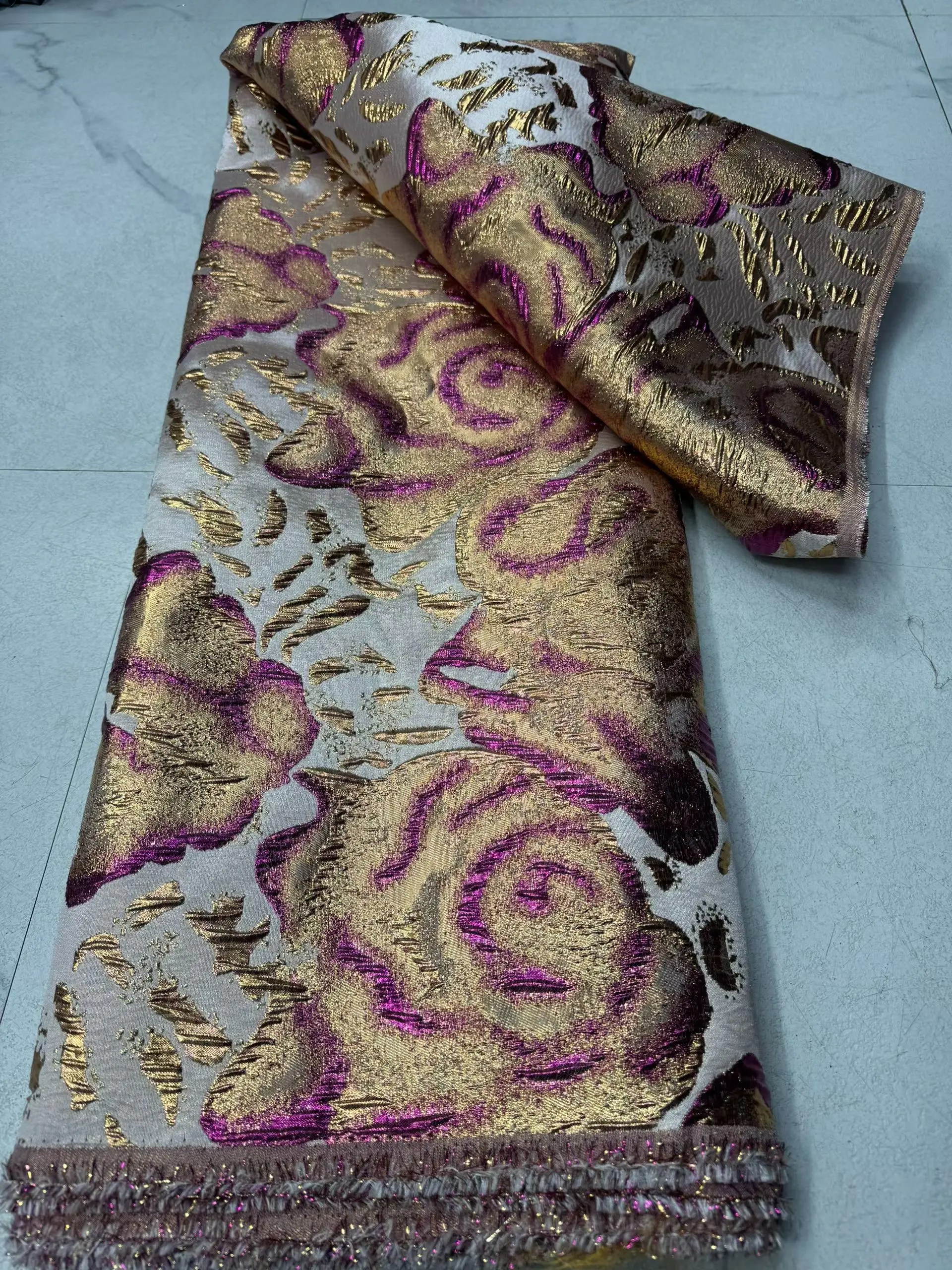 

New Arrival Beauty Colorful Nigerian Jacquard Brocade Lace Fabric 2026 High Quality African Damask Lace Fabric For Dress KCW2607