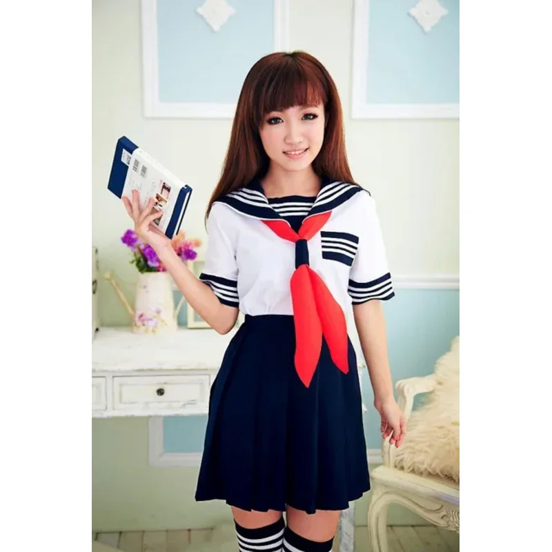 Jk uniforme japonês estudantes da escola moda vestido ternos de marinheiro preto marinho para meninas cosplay traje saia superior gravata