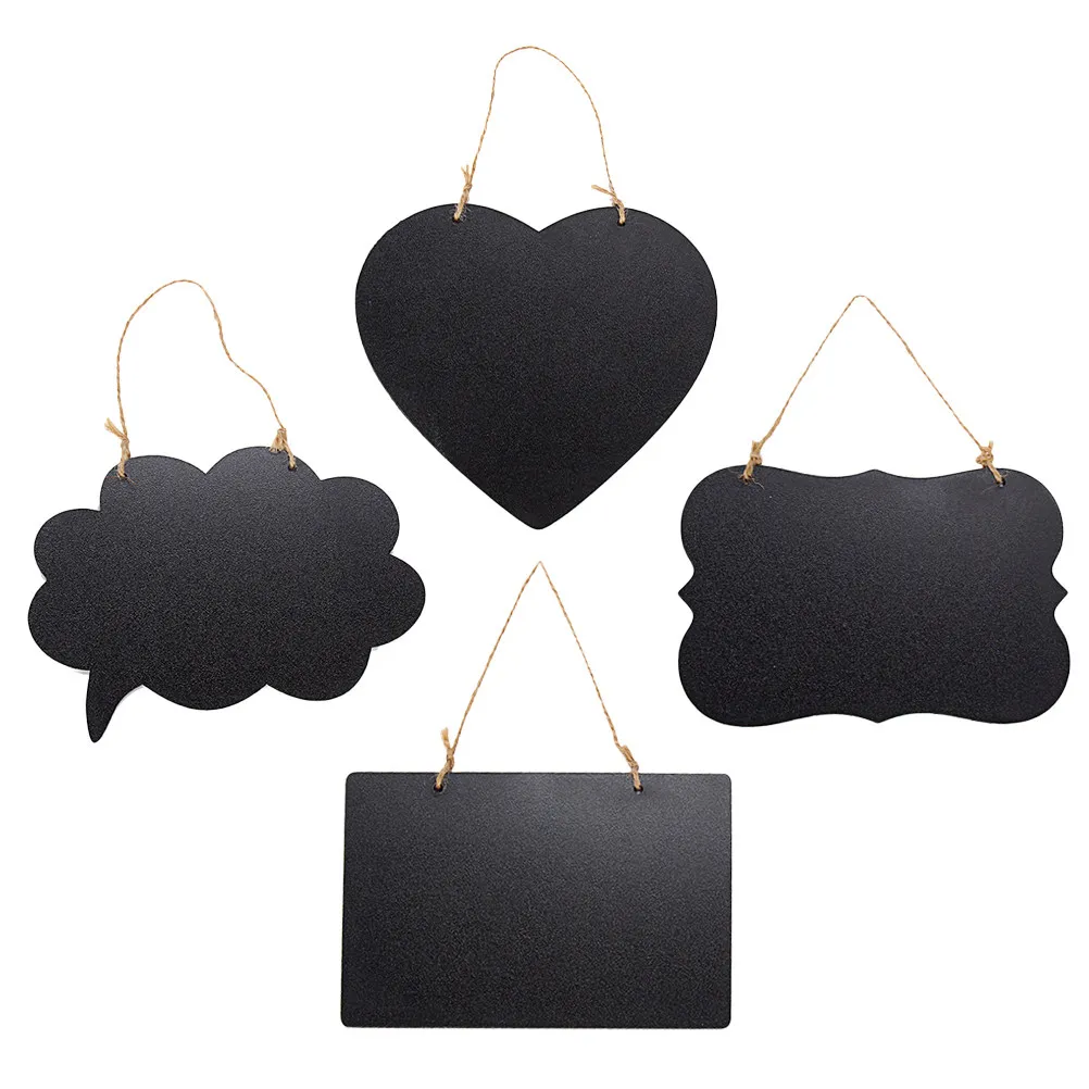 4Pcs Wooden Message Board Creative Double Sided Blackboard Hanging Chalkboards for Wedding Home Kitchen Shower