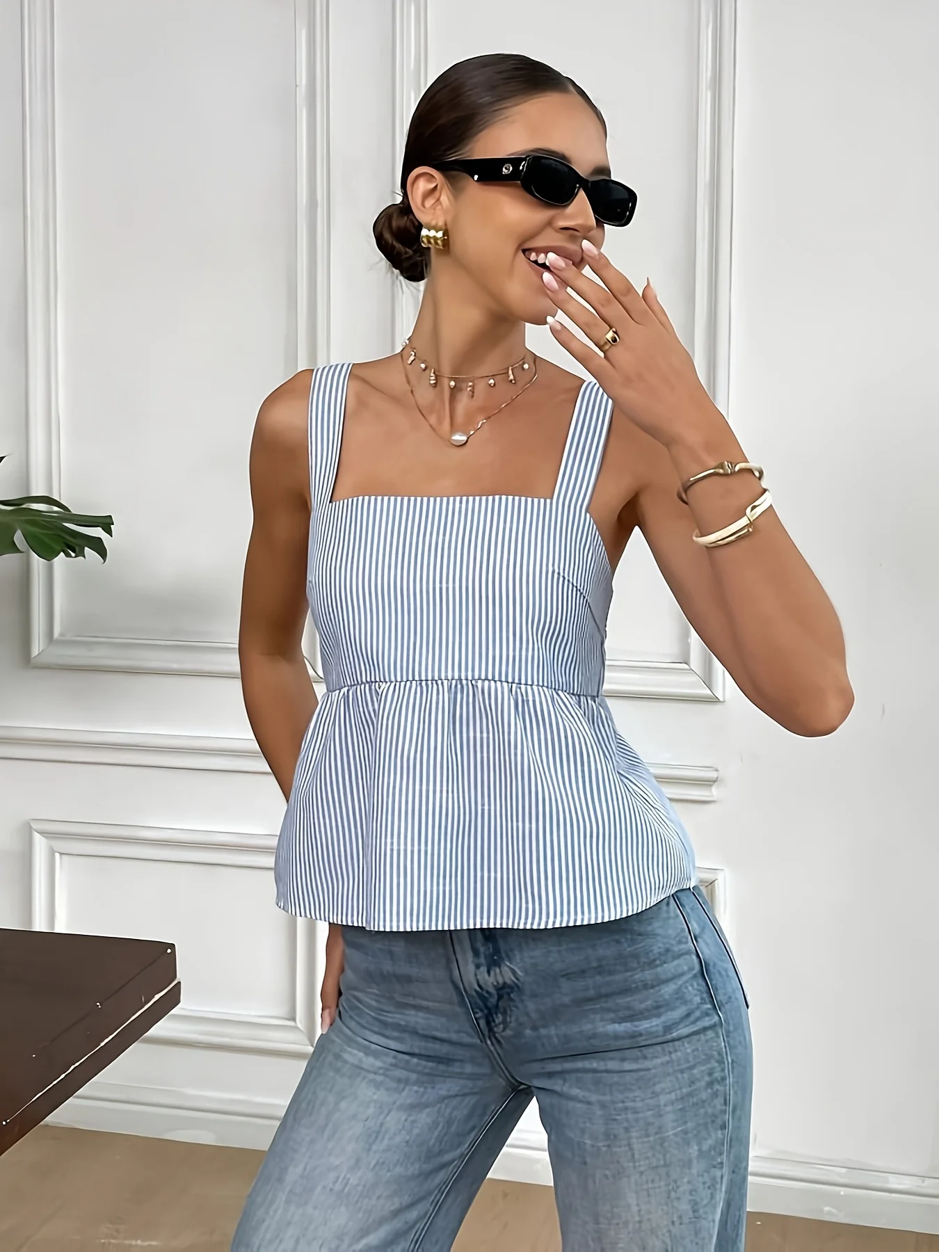 Débardeur d'été élégant à rayures pour femmes, imprimé au dos, nœud papillon, cravate, à la mode, décontracté, coupe ample, nouvelle collection