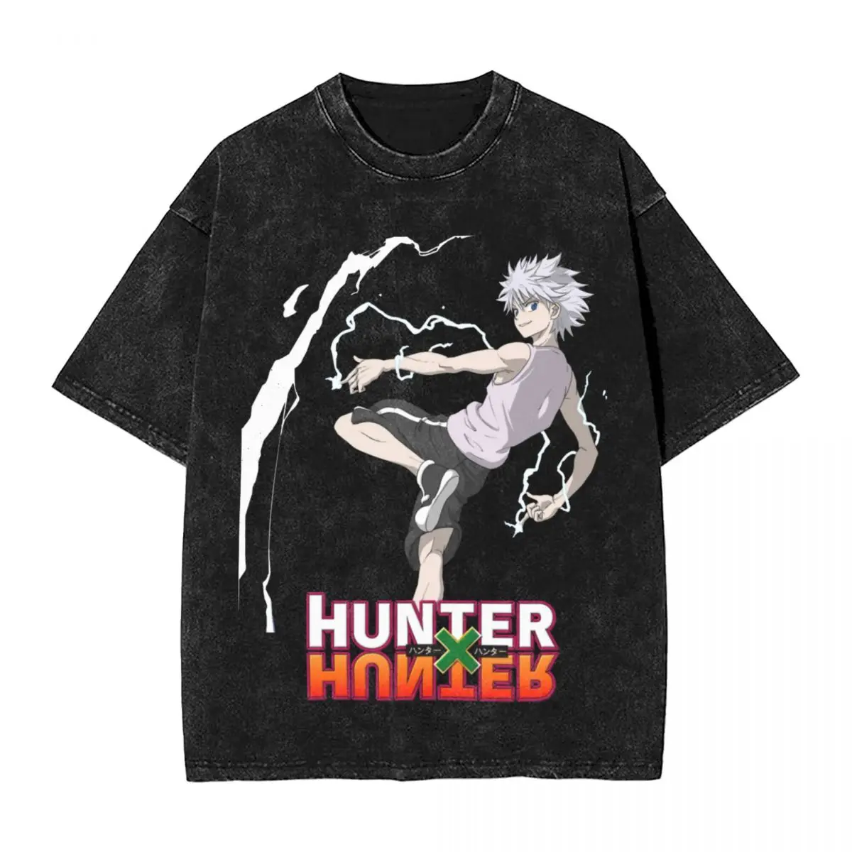 Washed T Shirts Hunter X Hunter Kilua Hip Hop Fashion T-Shirts Oversize Streetwear Short Sleeve Printed Tops Tee Shirt Men Women