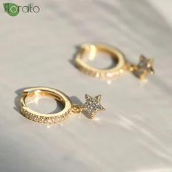 925 Sterling Silver Needle Little Huggies Hoop Earrings for Women Tiny Crystal Zirco Pendant Cartilage Earrings Piercing Jewelry