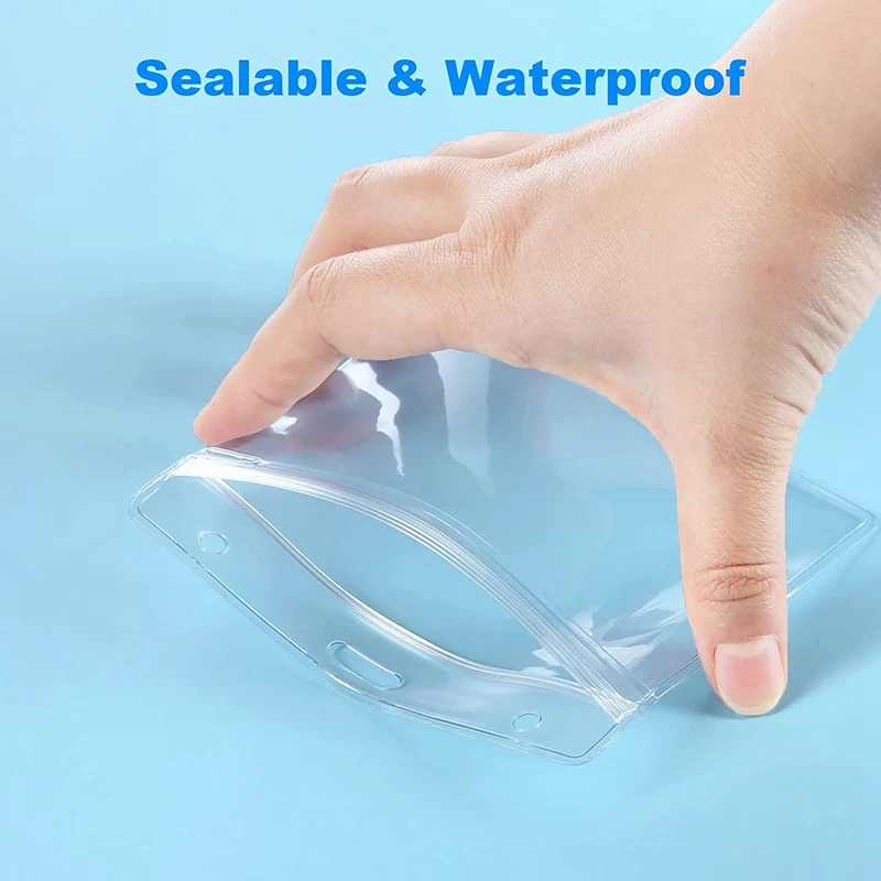 50Pcs/Pack Horizontal Transparent PVC Plastic ID Card Badge Holder With Zipper Id Holder Office Supplies