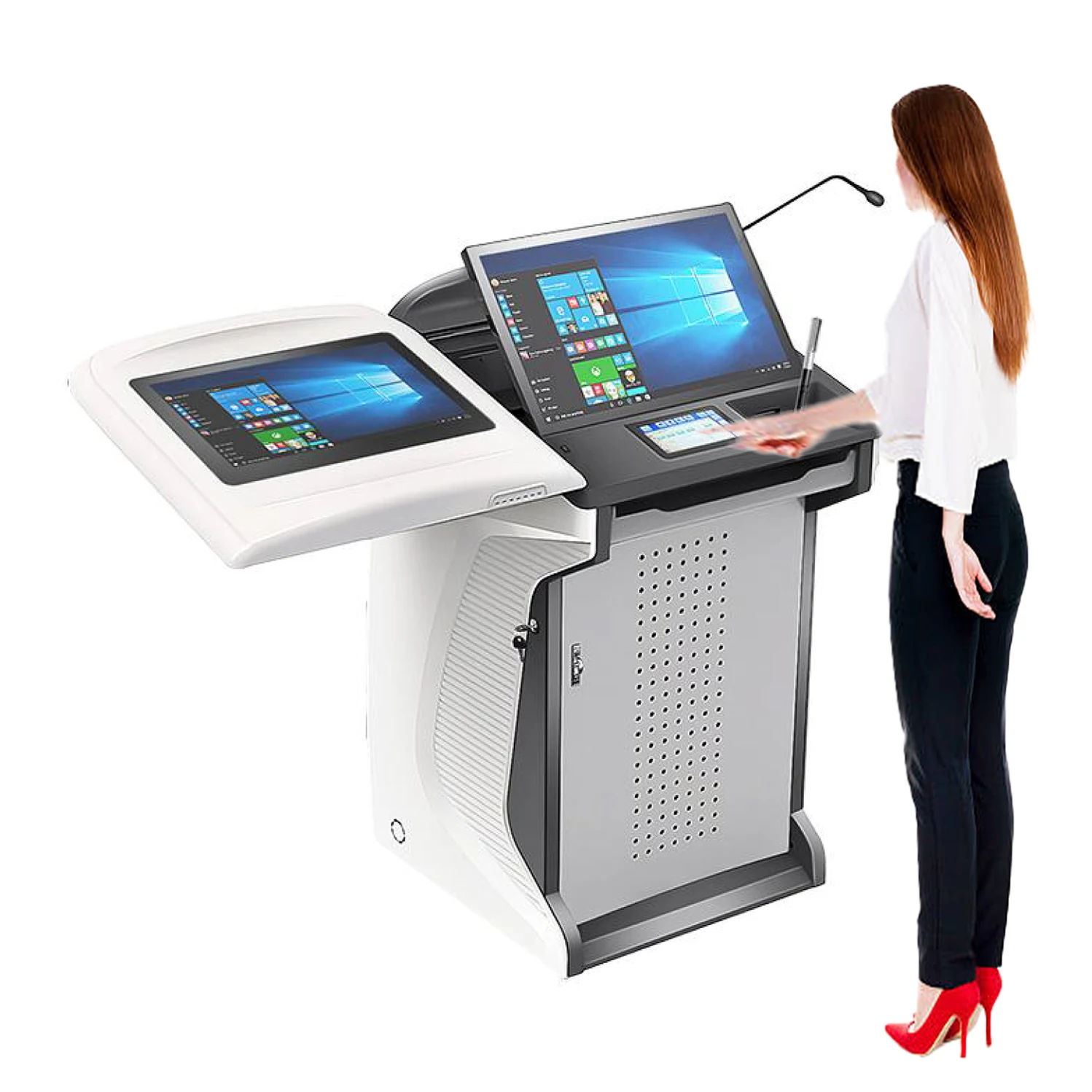 Quality Modern Adjustable Podium 21.5inch LCD Digital Pen Touch Kiosk Mic Lectures Smart Podium Collapsible Podium