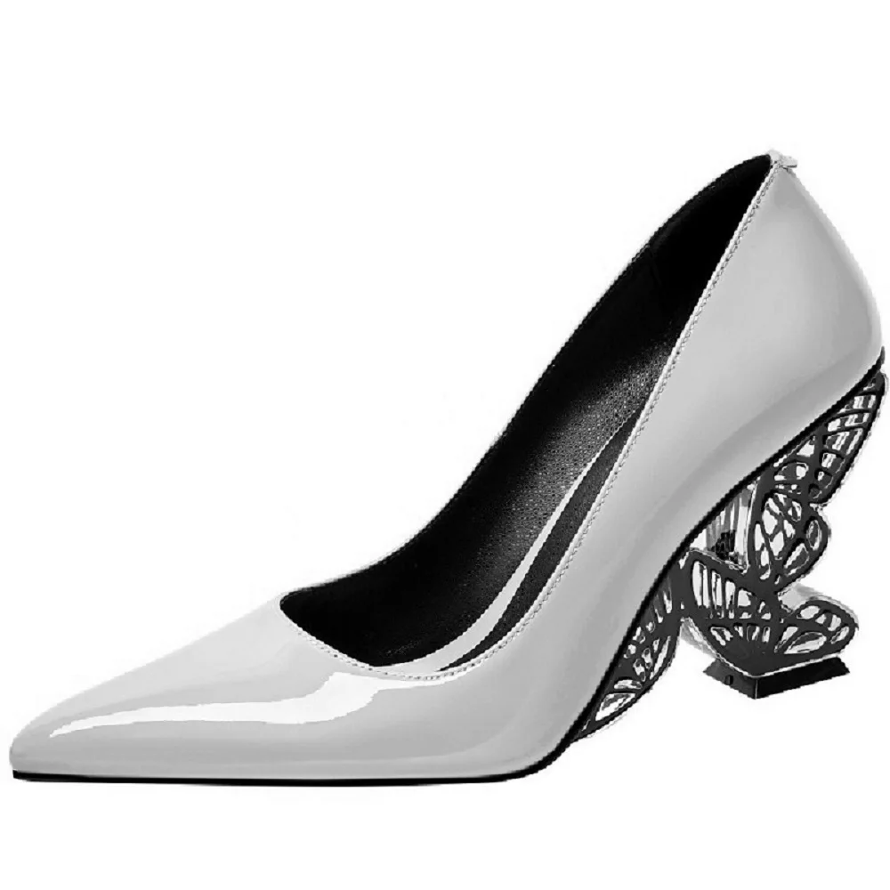 【JOCHEBED HU】2024 New Butterfly Heel Women Pumps Genuine Leather Pointed Toe Strange High Heels Gladiator Prom Dress Shoe 33-44