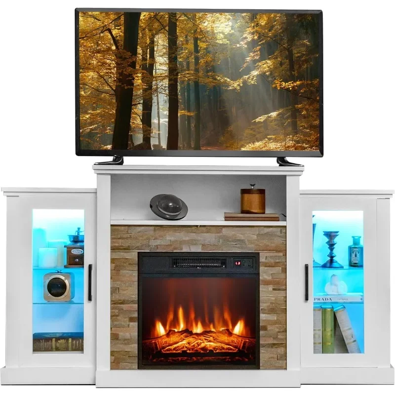 ZHENXIANG Electric Fireplace TV Stand for TVs Up to 65 Inches, 18-inch Fireplace Insert with APP Control, 16 Color Lights