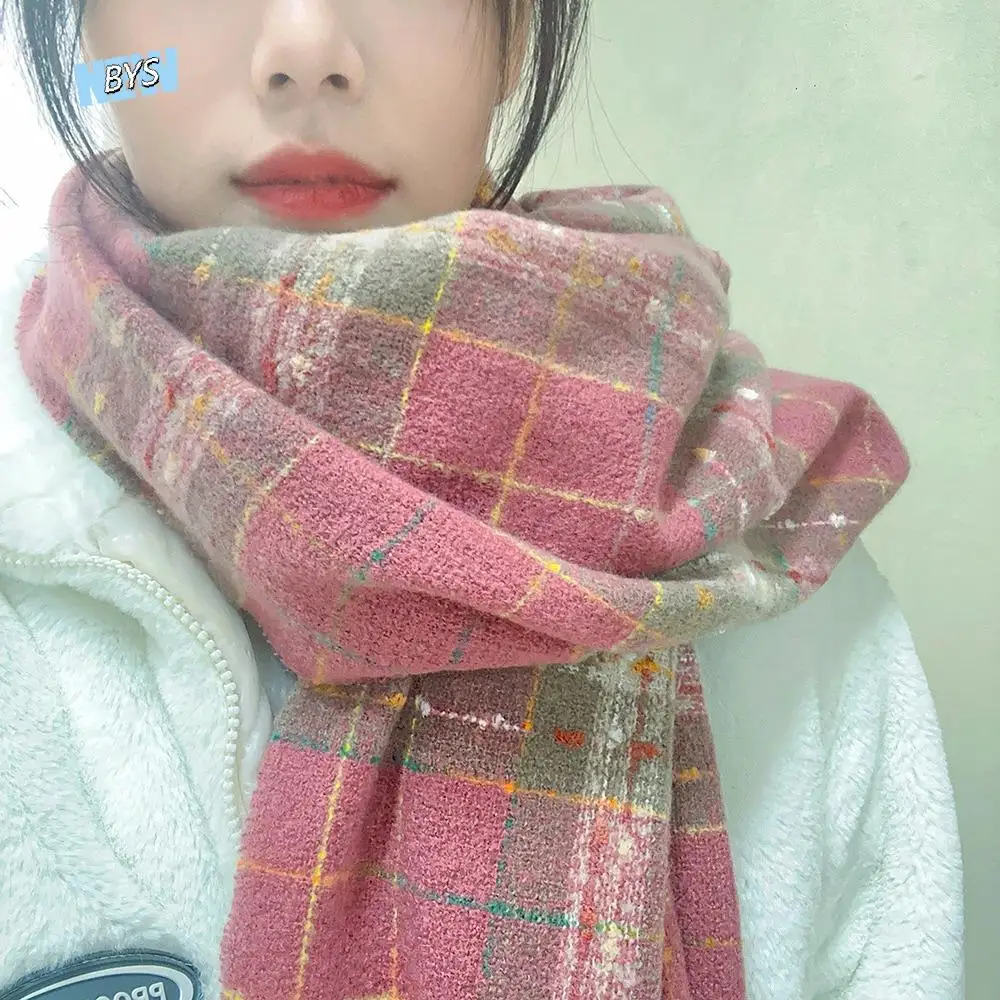 

Simple Mohair Plaid Wool Scarf Plush Thicken Winter Cashmere Scarves Tassel Korean Style Long Shawl Autumn Winter