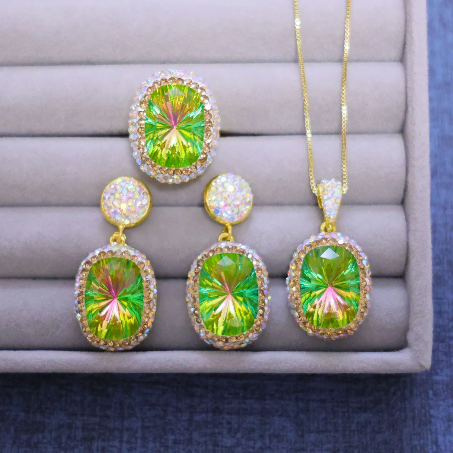 New Millennium Cut Lanyao Crystal Three-piece Set Medieval Jewelry Necklace Niche Personality Manufacturer Live Supply Wholesale
