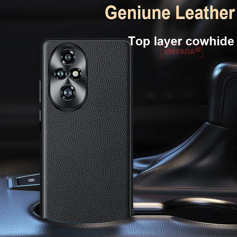 

Geniune Leather Skin Phone Case For Honor 200 Pro Real Cowhide Case For Honor 200 Pro Back Cover Shell Matte Luxury Metal Lens