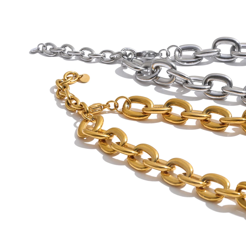 Yhpup Statement-Halskette aus Edelstahl mit Metallkette, PVD-beschichtet, wasserdicht, strukturiert, lässiger, trendiger Schmuck – Detail 3