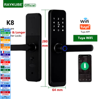 RAYKUBE K8 Tuya Wifi Smart Door Lock Fingerprint Lock Digital Electric Lock With Longer Larger Handle Panels Doorbell APP Unlock