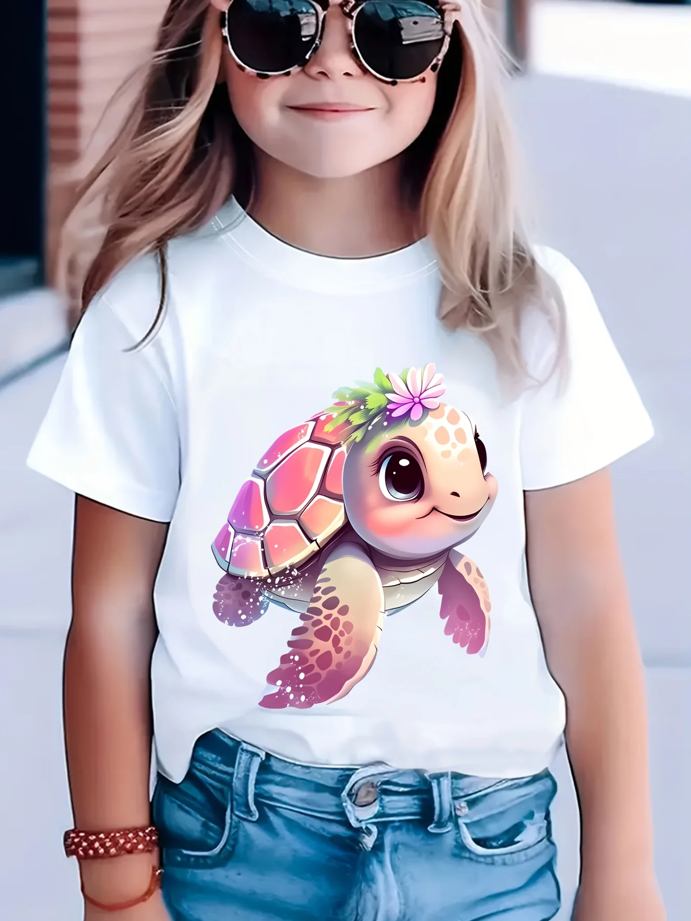 Baby Girl Kawaii Pink Turtle Graphic T-shirt Children's Super Beautiful Cute Casual O-neck Short Sleeve Spring and Summer Daily Home Holiday Clothing Cheap and Comfortable Original Style T-shirt Clothing