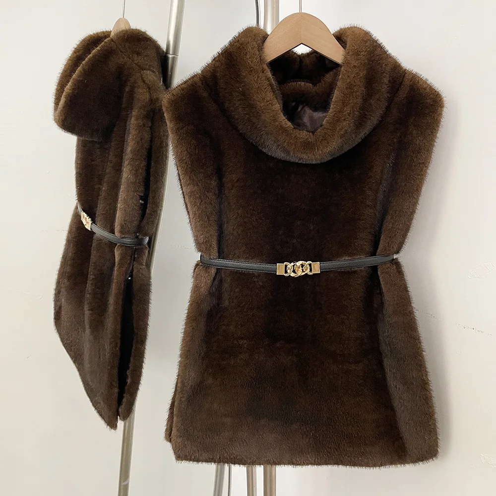 FL Bontjas Milieuvriendelijke Mouwloze Nepbont Jas Vrouwen Herfst Winter Nep Bont Kleding Vrouwelijke Warme Dikke Riem Kunstmatige 2025