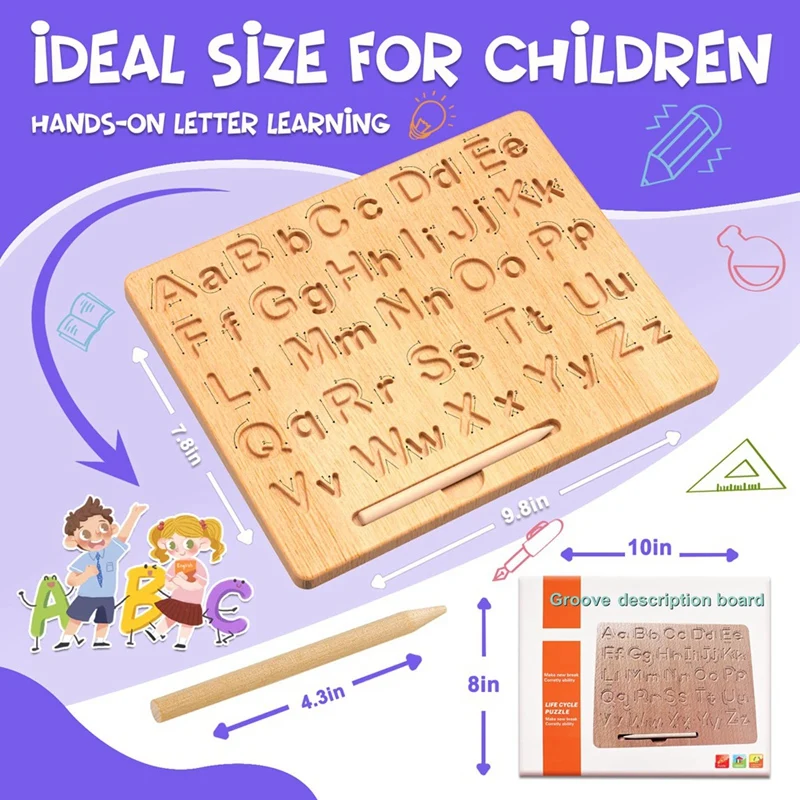 Wooden Letters Practicing Board, Double-Sided Alphabet Tracing Tool Learning To Write Educational Game Fine Motor Skill Durable