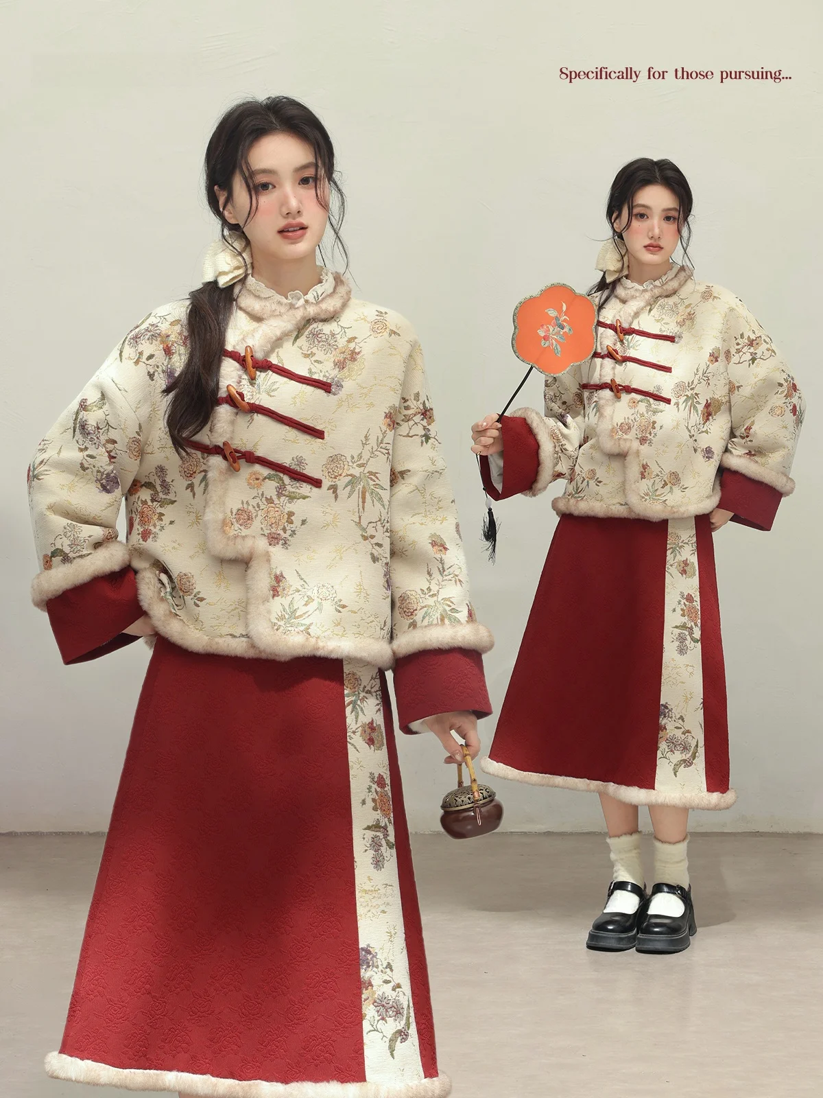 

Зимний комплект Ele 'Ancient Rhythm Floral Dr' большого размера: новый китайский стиль, обновленный, красивый, нежный, классический, мягкий наряд