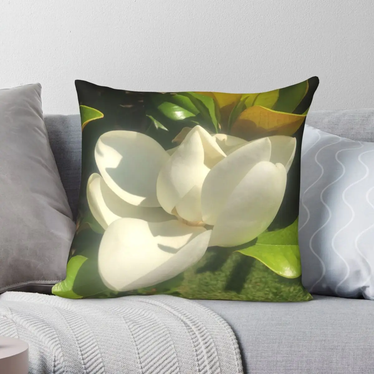 Morning Magnolia Square Pillowcase Polyester Linen Velvet Creative Zip Decor Throw Pillow Case Home Cushion Cover