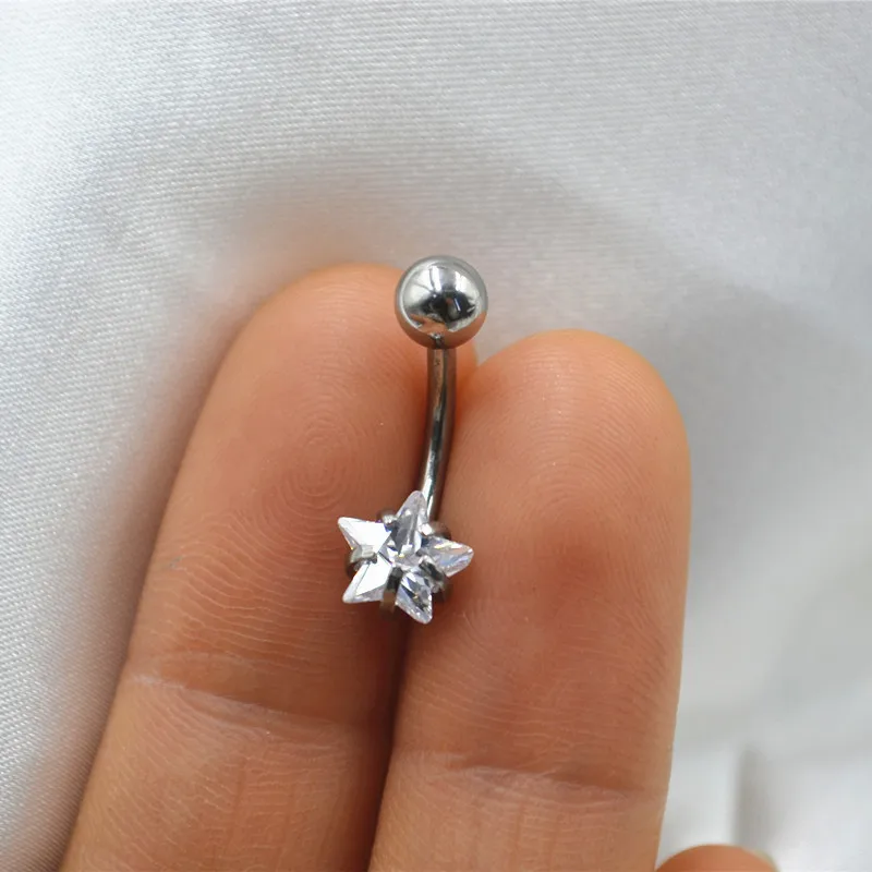 

50pcs Body Jewelry -Surgical Steel 7mm CZ Gem Smart Heart/Round/Star Navel Rings Belly RingButton Barbells Body Piercing Jewelry