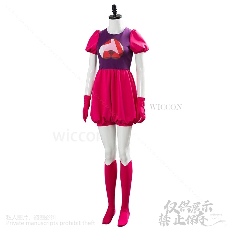 Spinel Gem Anime Steveen Universe Cosplay Kostuum Rode Jurk Jumpsuit Vrouwen Meisjes Pruik Set Met Handschoenen Sokken Halloween Aangepast