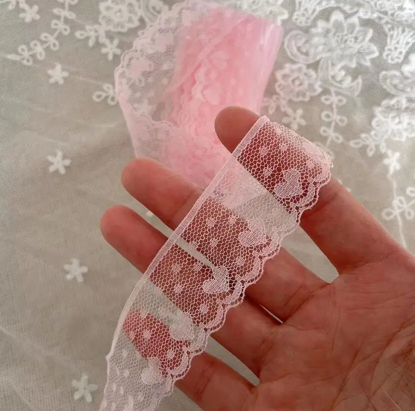 10 Meters Pink Embroidery Lace Trimming Pretty Lace Ribbon for DIY Craft Patchwork 2.5cm Width