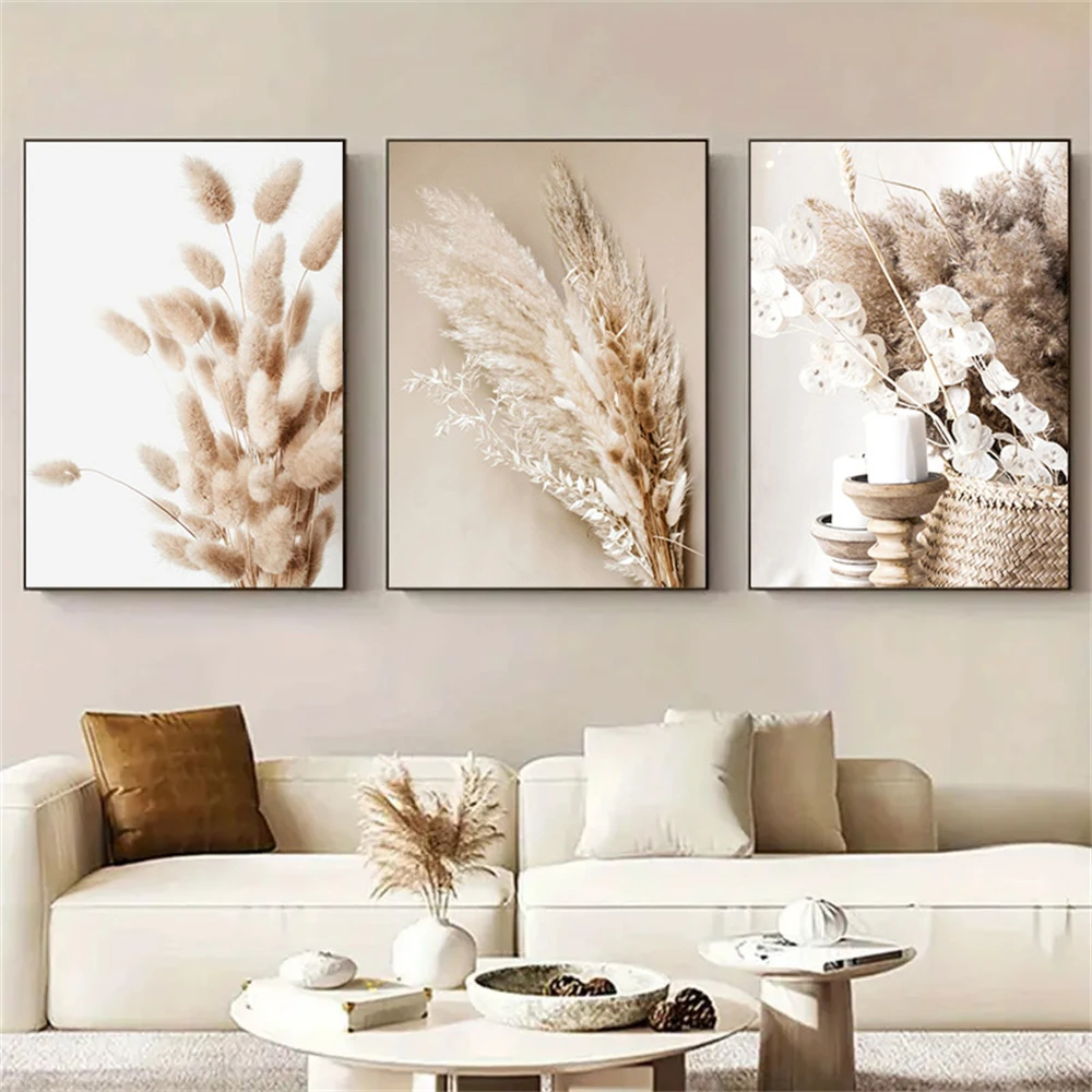 Beige Pampas Grass Bohemia Posters Canvas Painting Leaf Reed Wall Art Print Botanic Poster Nordic Wall Pictures Home Decorati