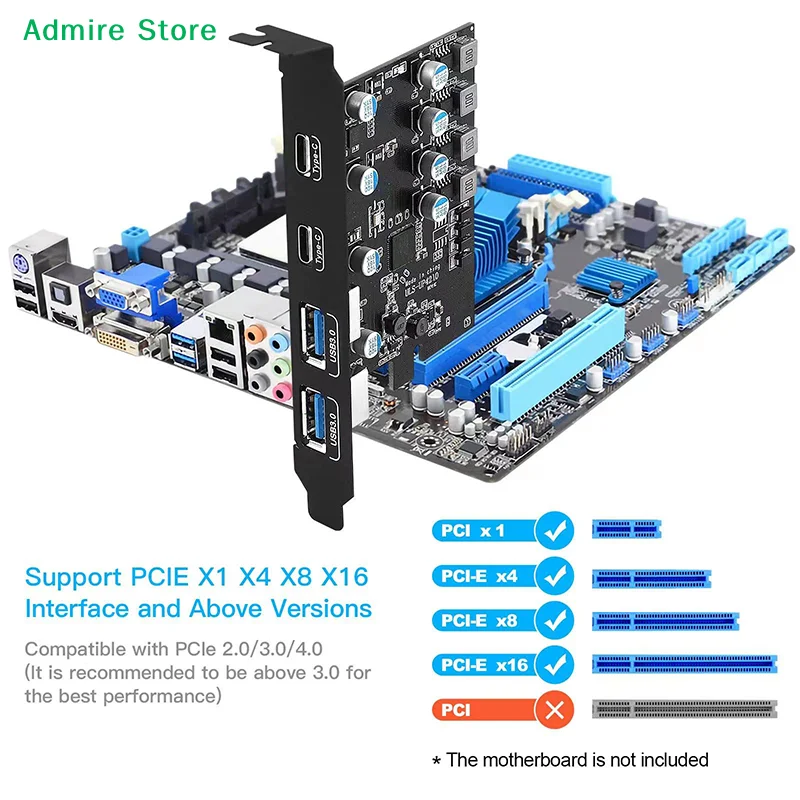 [G]PCI Express Card 2Port USBA/ USBC 5Gbps USB3.2 Gen1 USB3.0 PCIE Card Expansion Add On Card Adapter For Windows/MacOS/Linux