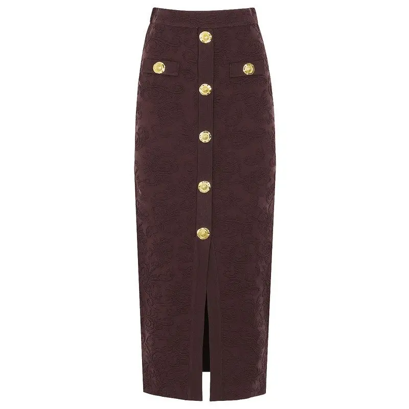 

High-Quality Embroidered Knitted Skirt with Golden Buckle Mid-Waist Bodycon Skirt for Women Spring Summer Fashion