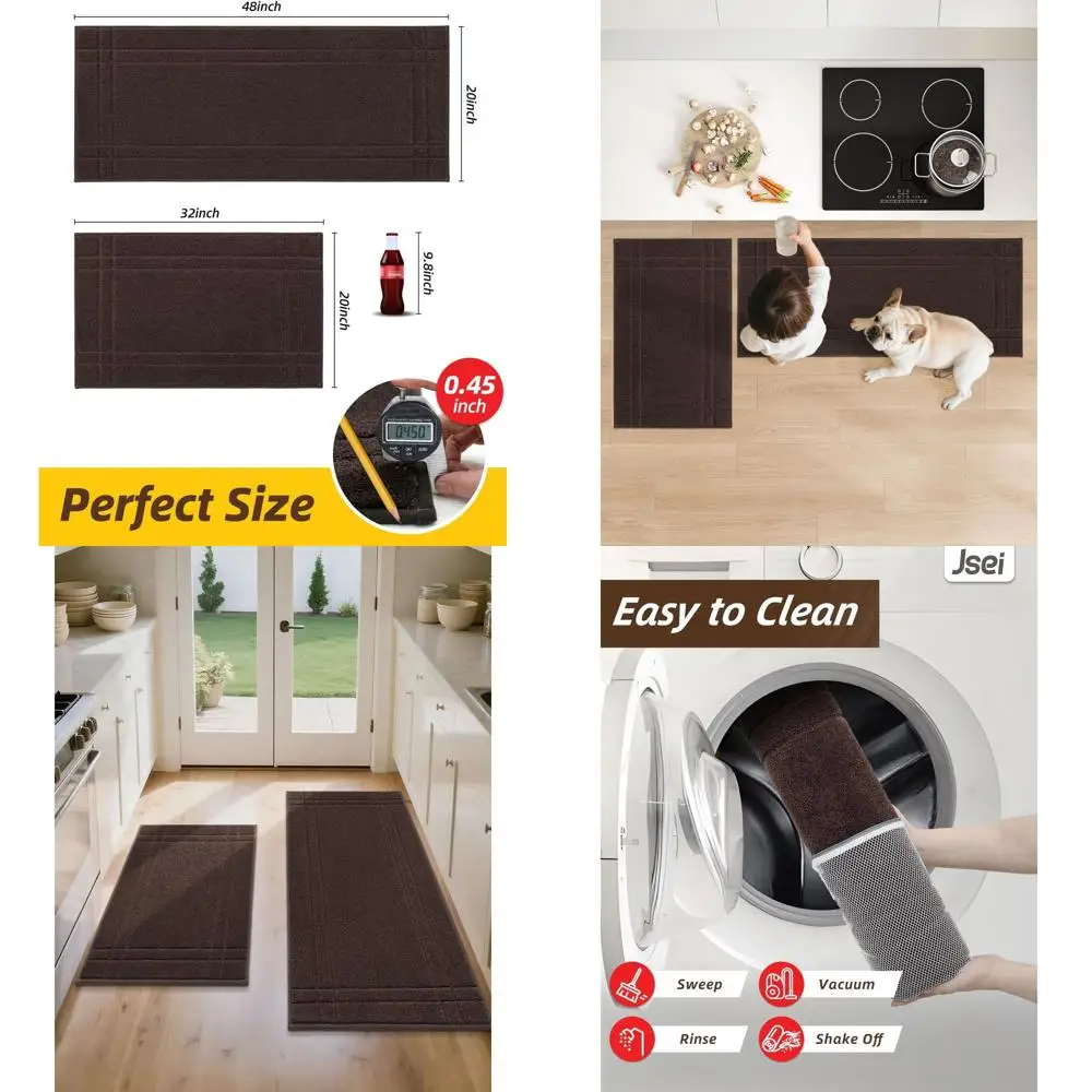 

Нескользящие моющиеся кухонные коврики, впитывающие коврики, набор из 2 предметов, полиэстер, 20x32 и 20x48, коричневый
