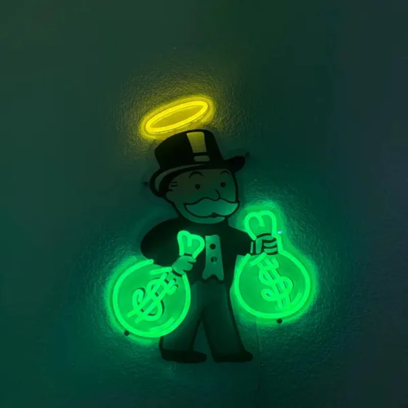 Неоновая светодиодная вывеска Monopoly Cash |   УФ-акриловое искусство - Настенный декор для спальни и гостиной