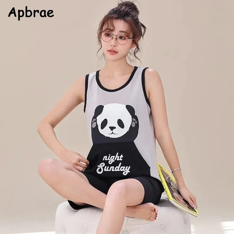 New Summer Plus Size 4XL Soft Cotton Pajamas for Teen Girls Cute Bear Printing Vest Sleepwear Fashion Leisure Women Nightwear