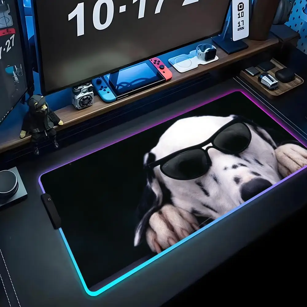 

dalmatian Mouse Pad RGB Gaming Mousepad Big LED Pad PC Desk Mat Luminous Mouse Pad Large Keyboard Mats Table Rug With Backlit