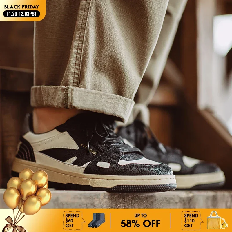 

Maden Men's Spring Vintage Color-Block Skate Shoes Summer Low-Top Casual Sneakers Street Lace-up Trendy Comfortable Board Shoes