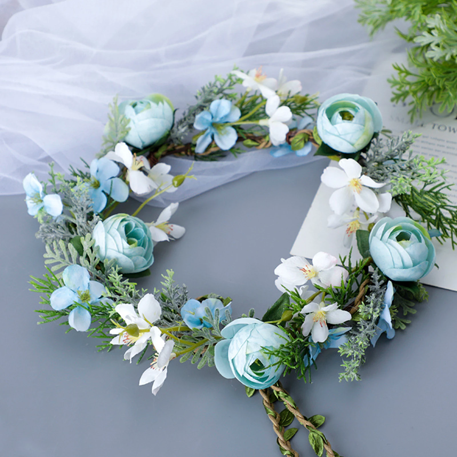 Artificial Flowers Floral Ring For Bride Bridesmaid Headpiece Handmade Stretchable Flower Headband Flowers Artificial Wedding